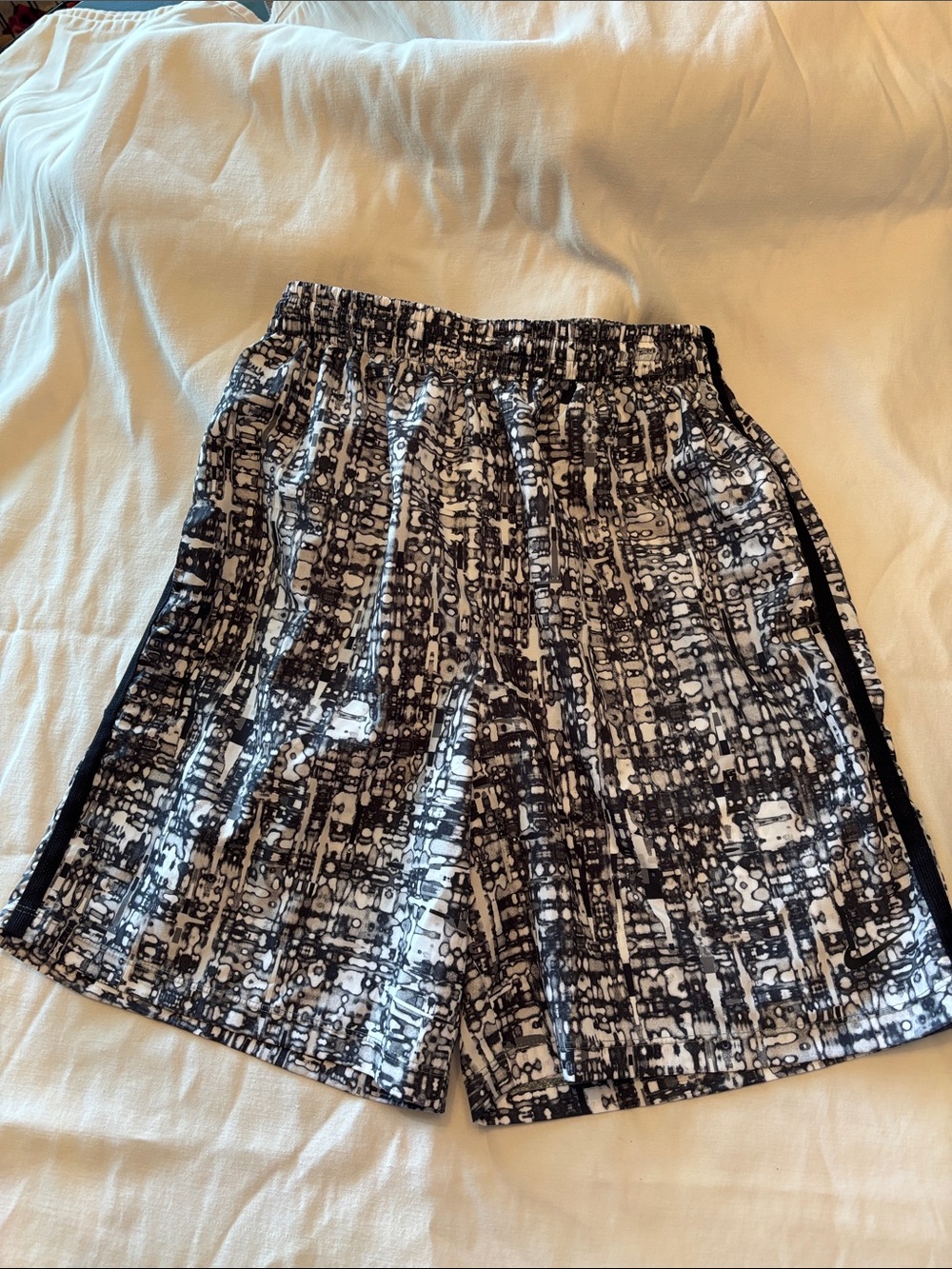 Boys Nike Black and White Patterned Basketball Shorts